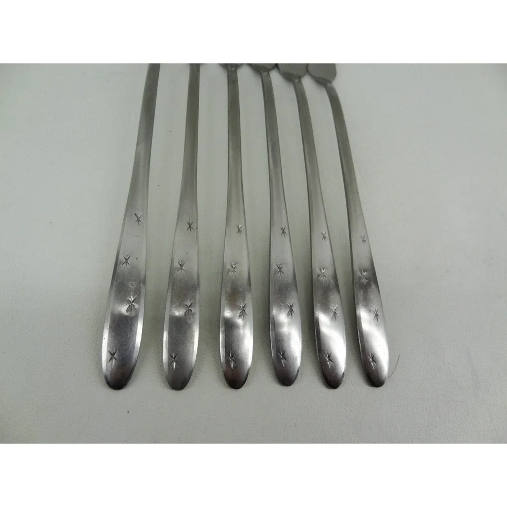 6 Mid Century Modern Elegance Stainless Germany 2 Prong Fork‎ Starburst Flatware